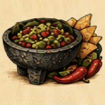 Molcajete of salsa with tortilla chips and chiles